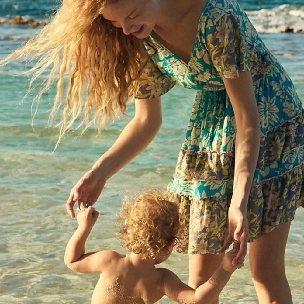 Anthropologie Turquoise Floral Daily Practice Tiered Ruffle Mini Dress Floral - Picture 5 of 9